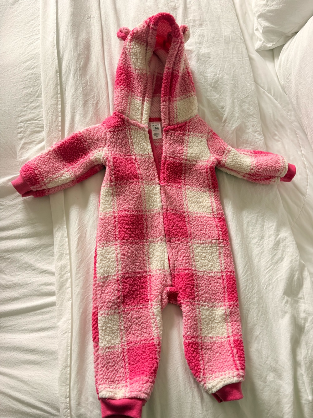 Carter's Pink and Cream Sherpa Check One-Piece